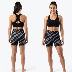 Victoria’s Secret Pink Active High Waisted Bike Black Gray Tie-Dye Shorts NWT XL